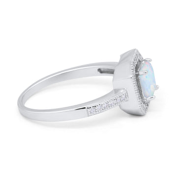 Halo Accent Engagement Ring Lab Created White Opal 925 Sterling Silver